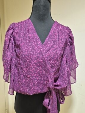 Ramy Brook Purple Printed Wrap Blouse with Tie